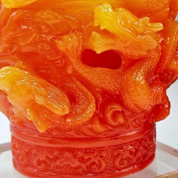 Dragon Decor Pencil Holder Vtg Chinese Stone Carving Desk Gift Year of Dragon - Picture 11 of 12